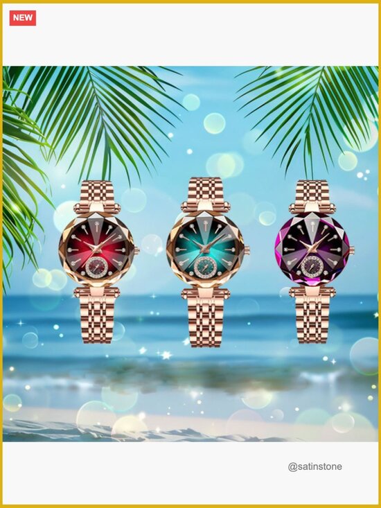 Elegant Diamond Dial Stainless Steel Bracelet Watch Quartz Analog main image 5